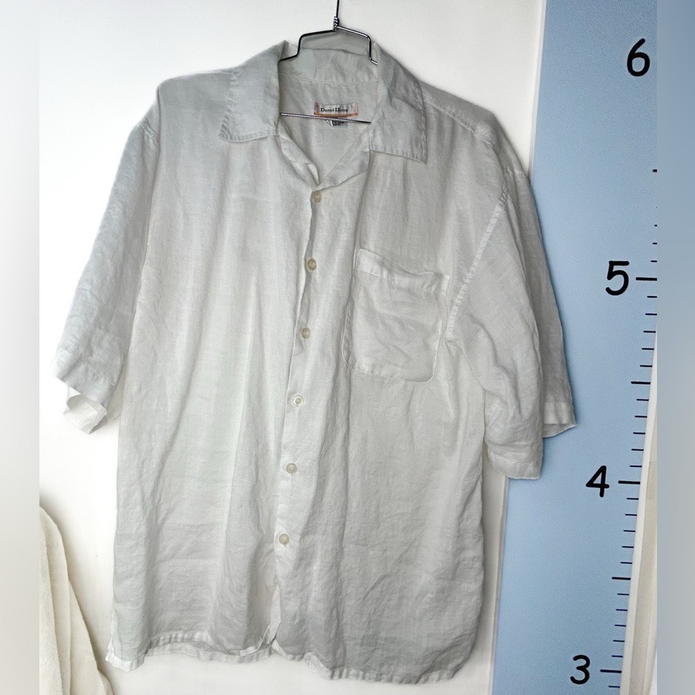 Daniel Ellissa White Linen Short Sleeve‎ Shirt Men's 2XL